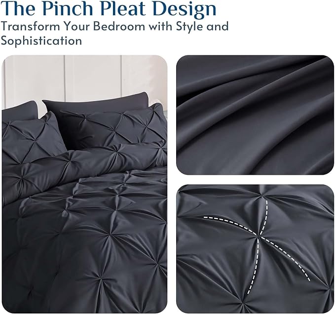 JOLLYVOGUE Twin Comforter Set 5 Pieces - Bed in a Bag Twin for All Season, Pintuck Bedding Comforter Sets with Comforter, Flat Sheet, Fitted Sheet and Pillowcases & Shams, Dark Grey