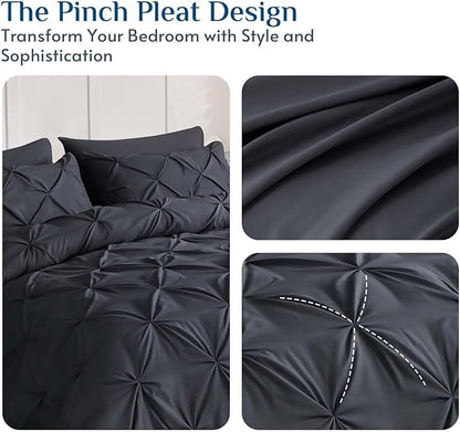 JOLLYVOGUE Twin Comforter Set 5 Pieces - Bed in a Bag Twin for All Season, Pintuck Bedding Comforter Sets with Comforter, Flat Sheet, Fitted Sheet and Pillowcases & Shams, Dark Grey