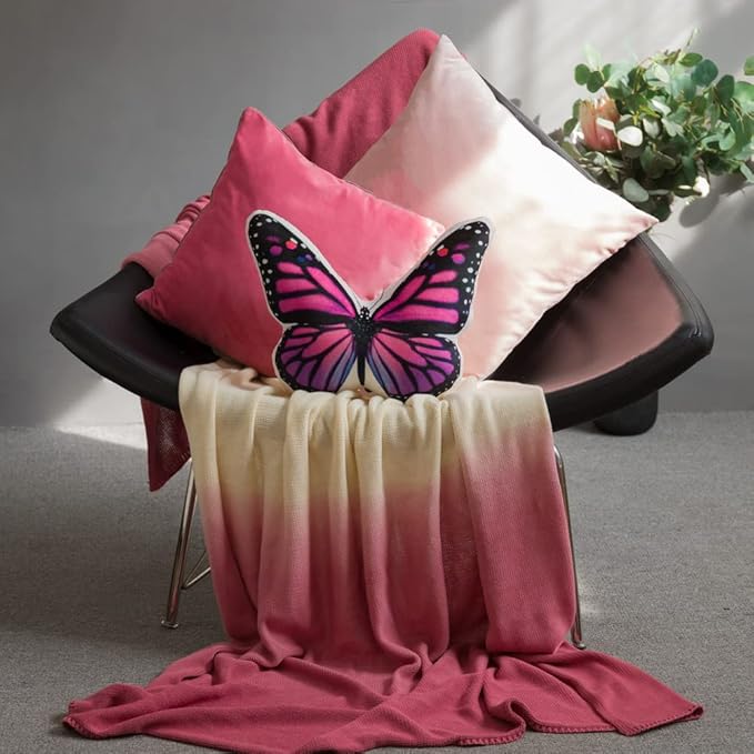 JWH Colorful 3D Butterfly Pillow Decorative Animal Throw Pillow Print Accent Pillow Stuffed Cushion for Bed Bedroom Couch Bedroom 13x18 Inch Purple Red