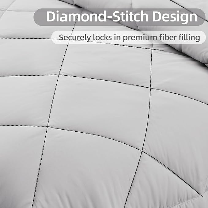 FUANNA 7 Pieces Full Size Comforter Sets, All Season Bedding Sets Full Size, Luxury Soft Bed in a Bag with Comforter, Flat Sheet, Fitted Sheet, Pillowcases & Pillow Shams, Light Grey