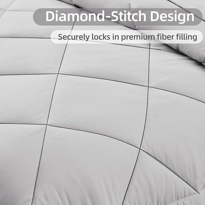 FUANNA 7 Pieces Queen Comforter Set, All Season Bed in a Bag Queen Size, Luxury Soft Bedding Sets with Comforter, Flat Sheet, Fitted Sheet, Pillowcases & Pillow Shams, Light Grey