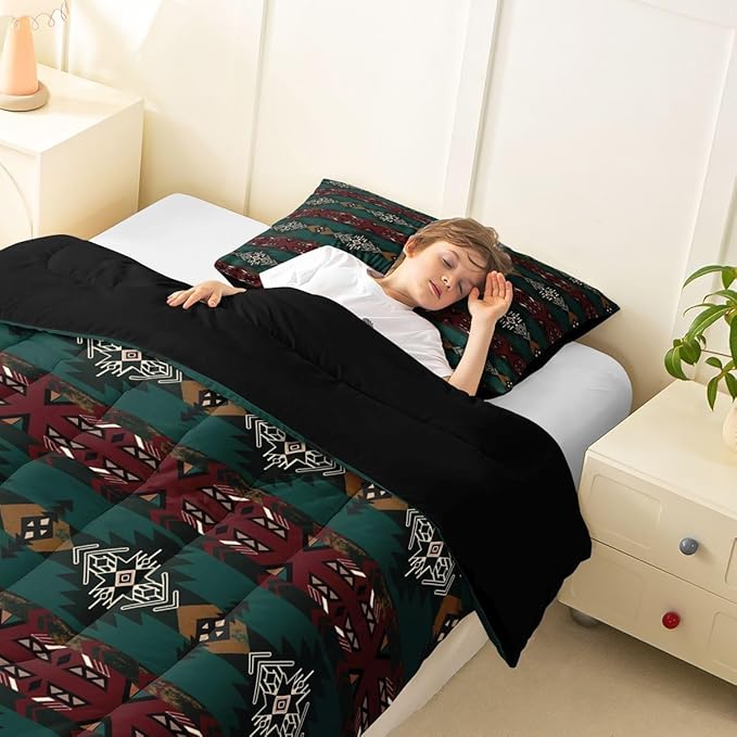 Erosebridal Southwestern Comforter Set - Twin Bohemian Geometric Quilt, Ethnic Tribal Arrow Bedding Set, Duvet Insert, Country Western Room Decor for Bedroom, Green