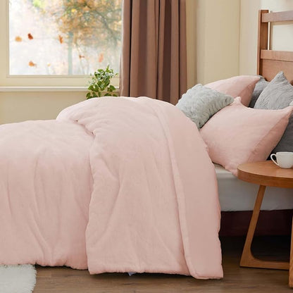 BEDELITE Faux Fur Fleece King Comforter Set - Fluffy & Warm Pink Comforter King Size，Ultra Soft and Cozy Winter Bedding Set,Fuzzy Thick Bed Set,1 Comforter and 2 Pillowcases