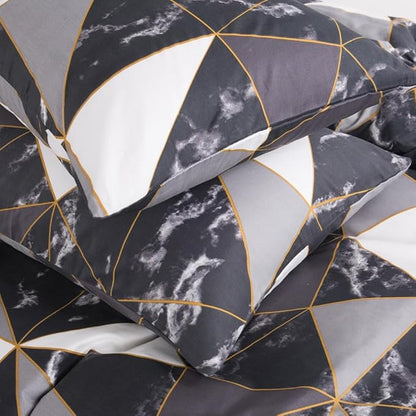 CLOTHKNOW Black White Marble Comforter Full Size Sets 3Pcs Triangle Bedding Comforter Sets Geometric Comforter with 2 x Pillow Cases