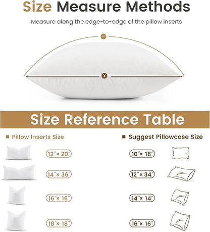 BHZ Throw Pillows 12x20 Euro Pillow Inserts Set of 2, Down Feather Alternative Pillow Inserts, Decorative Soft Large Square White Throw Pillows Insert for Couch Bed Dorm Sofa with Cotton Cover