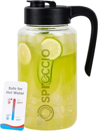 Borosilicate Glass Pitcher with Lid, 64 oz Mason Jar Pitcher Pour Spout Lid Airtight Leak-proof, Sun Tea Glass Jar for Outside, Breastmilk, Cold Brew, Coffee and Iced Tea