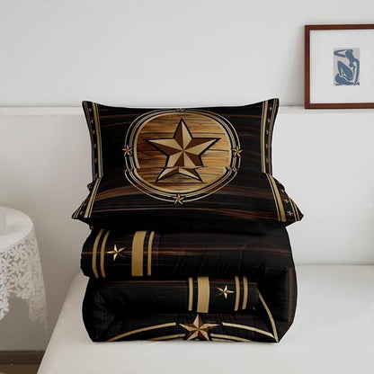 Erosebridal Western Texas Star Bedding Set Twin Size, Boys Southwestern Decor Comforter Set Vintage Country Cowboy Duvet Insert Rustic Farmhouse Quilt for Kids Teens Youth Adult Bedroom Decor