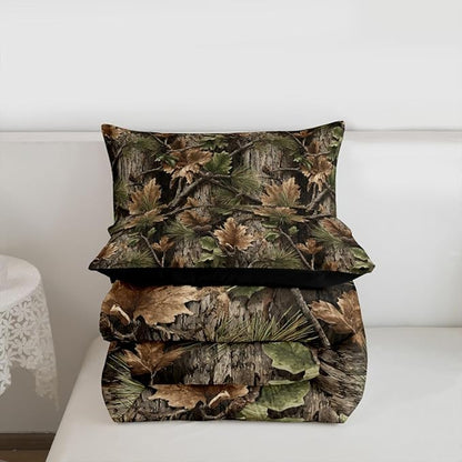 Erosebridal Camo Hunting Comforter Set King Size Rustic Camouflage Bedding Set for Adutls Men Women Woodland Cabin Tree Leaves Comforter Camping Farm House Quilt Bedroom Decor