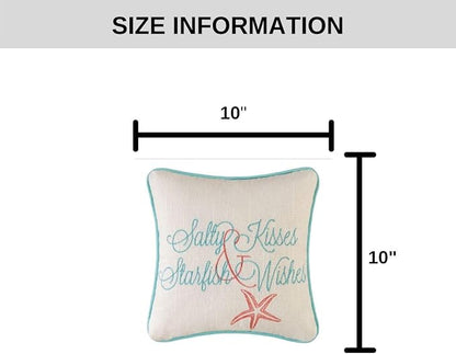 C&F Home Salty Kisses Starfish Wishes Embroidered Cotton Small Petite Mini Accent Pillow 10" x 10" All Seasons Summer Beach House Inspirational Quote Coastal Home Living Room Sofa Couch Chair Bed