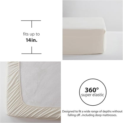 Zzlpp Twin Comforter Set 5 Pieces, Beige Seersucker Bed in a Bag with Comforter and Sheets, All Season Bedding Sets with 1 Comforter, 1 Pillow Sham, 1 Pillowcase, 1 Flat Sheet, 1 Fitted Sheet