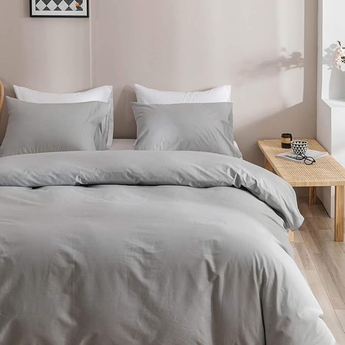 CLOTHKNOW Grey Full Size Comforter Sets Gray Bedding Comforter Sets Light Grey Bedding Sets Soft Comforter with 2 x Pillow Cases