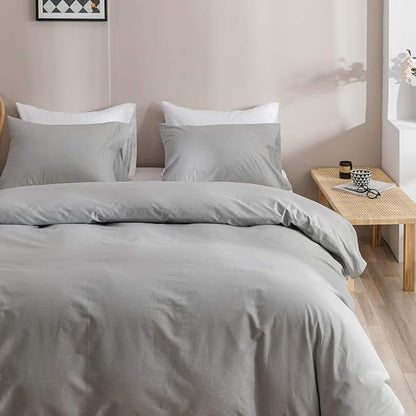 CLOTHKNOW Grey Full Size Comforter Sets Gray Bedding Comforter Sets Light Grey Bedding Sets Soft Comforter with 2 x Pillow Cases