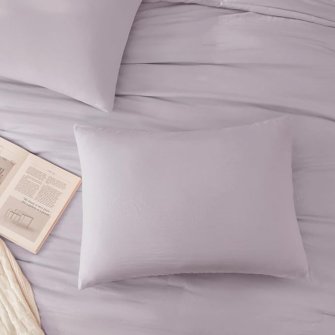 WRENSONGE Queen Comforter Set - 3 Pieces Prewashed Lilac Comforter Soft Lightweight for All Seasons,Down Alternative Comforters Queen Size with 2 Pillow Shams
