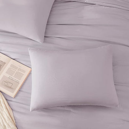 WRENSONGE Queen Comforter Set - 3 Pieces Prewashed Lilac Comforter Soft Lightweight for All Seasons,Down Alternative Comforters Queen Size with 2 Pillow Shams
