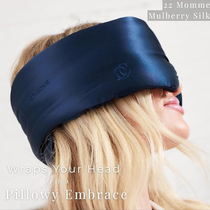 3D Silk Sleep Mask in Gift Box, Sleep Longer in Total Darkness and Comfort. Total Blackout Liner Blocks Light, Lightweight, 100% Silk 22 Momme, Foam Countour Does Not Crush Eyelashes (Noble Blue)