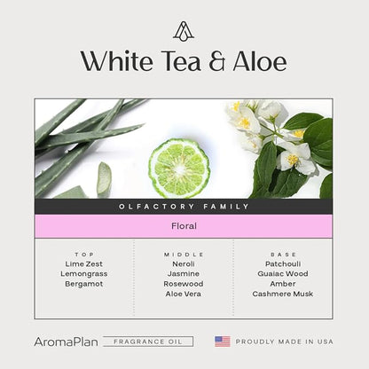 AromaPlan Hotel Scents White Tea & Aloe 5 Fl Oz (148ml), Home Luxury Aroma & Hotel Fragrance Diffuser Oil- Hotel Diffuser Oil for Aromatherapy- USA Made, Bigger Bottle, Bolder Aroma & Longer Lasting