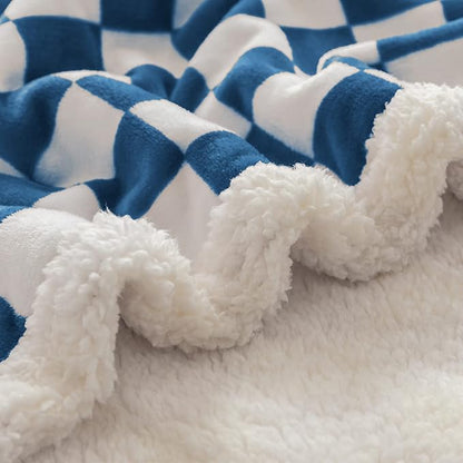 LOMAO Sherpa Throw Blanket Fleece Blanket with Checkered Pattern Soft Thick Blanket for Couch, Bed, Sofa Luxurious Warm and Cozy for All Seasons (Navy, 51"x63")