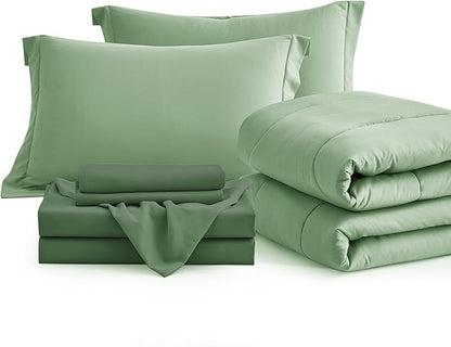 Maple&Stone Full Size Comforter Set 7 Pieces Bed in a Bag - Down Alternative Bed Set with Sheets, Pillowcases & Shams, Soft Reversible Duvet Insert,Sage Green