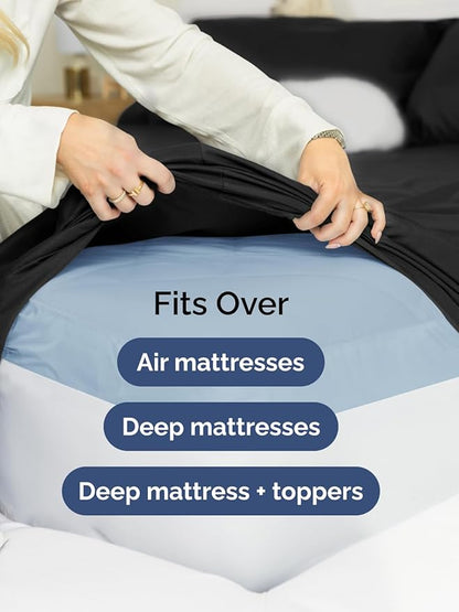 Extra Deep Queen Sheet Set - 6 Piece Breathable and Cooling Sheets - Hotel Luxury Bedding for Women, Men, Kids & Teens - Easy & Secure Fit - Soft, Wrinkle Free and Comfy - Extra Deep Pockets - Black