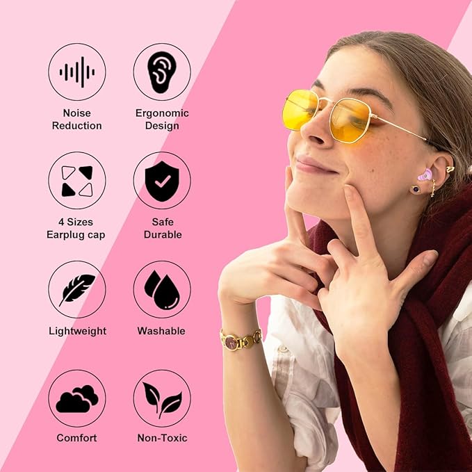 Ear Plugs for Sleeping Earplugs for Concerts Noise Cancelling Reusable Soft Silicone Noise Reduction Earbuds for Travel, Focus, Work 33-45dB Hearing Protection with 9 Ear Tips & Case (Pink)