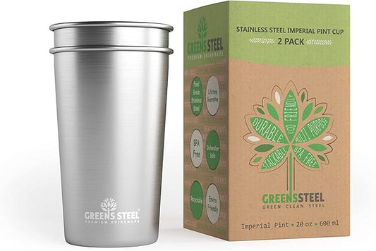 Stainless Steel Cups 20oz - Large Single wall Tumbler - Extra Strong Stackable Durable Pint Cup (2 Pack)