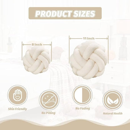 Uvvyui Knot Pillow Ball, Soft Ivory Home Decor Knotted Pillows, Handmade Round Plush Throw Pillow, Aesthetic & Cute Large Decorative Pillows for Bed, Floor, Couch, Bedroom Home Decor 11 inches