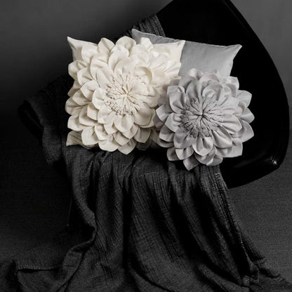 Decorative Throw Pillow 3D Flower Round Pillow Accent Handmade Cushion with Insert for Couch Bed Home Decor 12 Inch (12 inch, Grey)