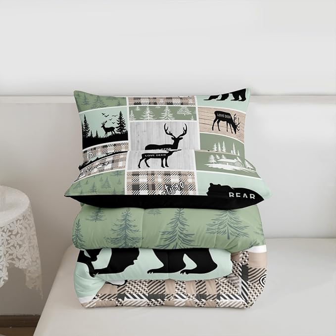 Erosebridal Bear Comforter Set, Rustic Farmhouse Bedding Full Size for Kids Boys Teens Adult Bedroom, Vintage Cabin Lodge Quilt Forest Animal Wildlife Patchwork Duvet Insert Bear Decor for Nursery