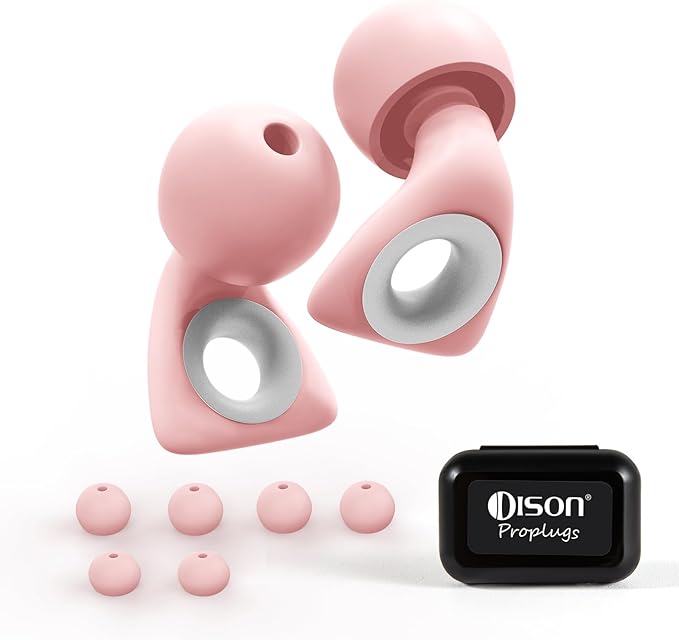 Dison Ear Plugs for Sleeping, Reusable Earplugs for Noise Reduction Silicone Hearing Protection Ear Plugs with 6 Ear Tips Pink