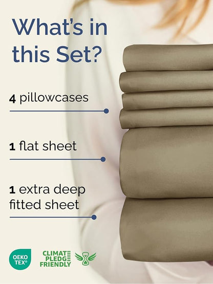 Extra Deep Cal King Sheet Set - 6 Piece Breathable and Cooling Sheets - Hotel Luxury Bedding for Women, Men, Kids & Teens - Easy Secure Fit - Soft, Wrinkle Free and Comfy - Extra Deep Pockets - Khaki