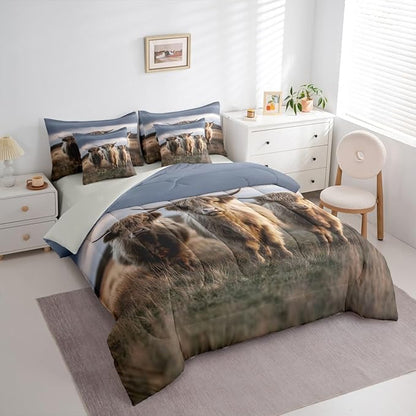 Erosebridal Highland Cow Print Comforter Sets with Sheets, Farm Animal Bedding Set Twin for Boys Girls Country Style 7Pcs Bed in A Bag Rustic Farmhouse Bed Set