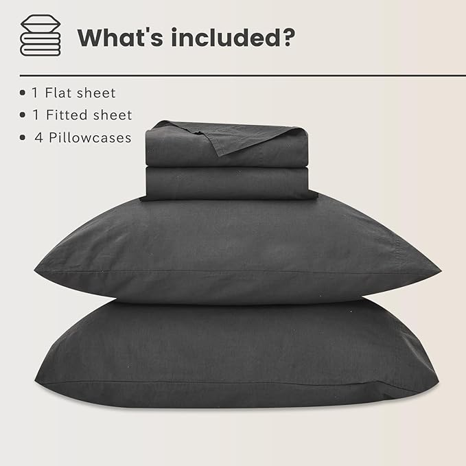Bedlifes 100% French Flax Linen Sheets Set Queen Size - 6 Piece Extra Deep Pocket 18-24",Soft Breathable Queen Bed Sheets with Temperature Regulating & Moisture-Wicking(Dark Grey