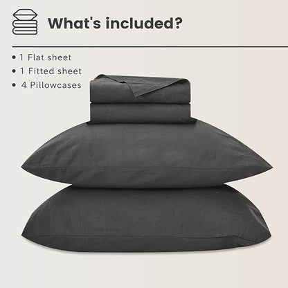 Bedlifes 100% French Flax Linen Sheets Set Queen Size - 6 Piece Extra Deep Pocket 18-24",Soft Breathable Queen Bed Sheets with Temperature Regulating & Moisture-Wicking(Dark Grey