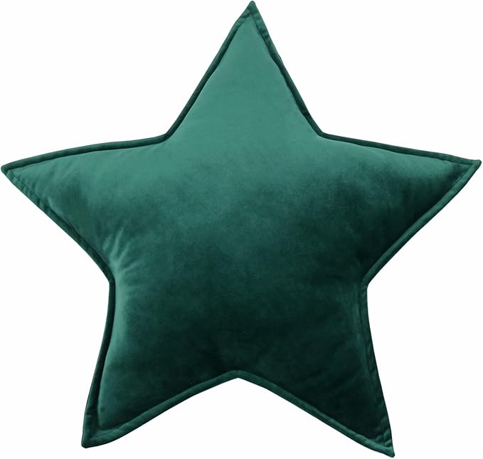 Moon Shaped Throw Pillow Star Couch Cushion Decorative Pillows Fluffy Velvet Stars Home Decor Plush for Bedroom (Star, Dark Green)