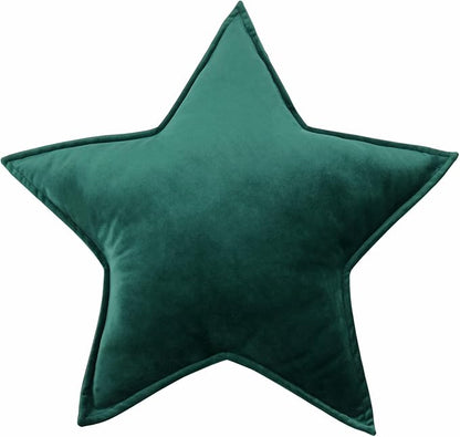 Moon Shaped Throw Pillow Star Couch Cushion Decorative Pillows Fluffy Velvet Stars Home Decor Plush for Bedroom (Star, Dark Green)