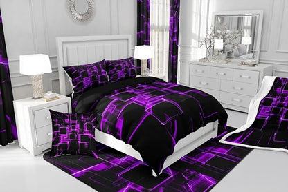 Erosebridal Fluorescent Purple and Black Kids Comforter Set, Modern Geometric Square Bedding Sets Colorful Gradient Neon Light Honeycomb Duvet Insert King 3 Pieces