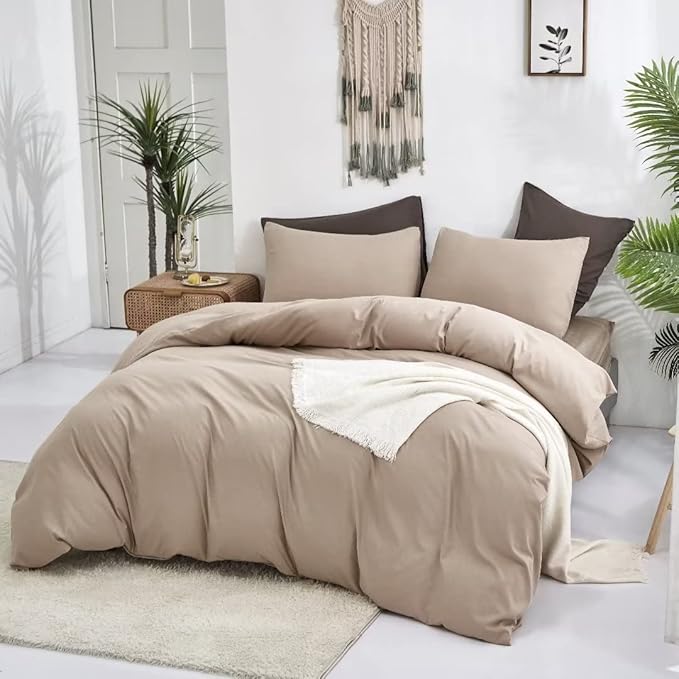 CLOTHKNOW Khaki Comforter Set California King Taupe Bedding Comforter Sets All Season Light Brown Comforter Soft Tan Comforter with 2 x Pillow Cases