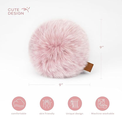 Ashler Plush Round Pillows, Ball Throw Pillow with Handle, Faux Fox Fur Luxury Soft Decorative Cushion, Modern Home Decor Fluffy Round Pillow for Sofa, Bed, Chair, Light Pink, 9 x 9 inch