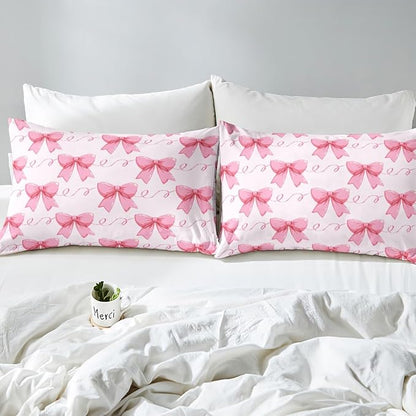 Erosebridal Bowknot Down Comforter King Size, Dreamy Princess Style Comforter Set for Girls Women Bedroom Decor, Cute Bow Tie Bedding Set Pink Girly Kawaii Quilt for All Season