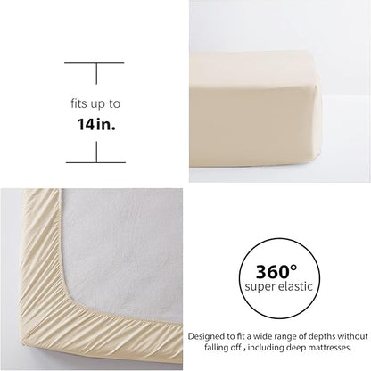 Zzlpp King Comforter Set 7 Pieces, Beige Seersucker Bed in a Bag with Comforter and Sheets, All Season Bedding Sets with 1 Comforter, 2 Pillow Shams, 2 Pillowcases, 1 Flat Sheet