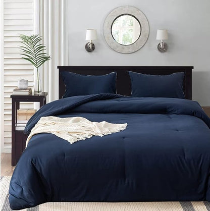 Wellboo Dark Blue Comforter Sets Queen Size Men Boys Navy Blue Bedding Comforters Women Solid Dark Color Minimalist Quilts Adults Plain Color Comfy Comforters Modern Classic Bed Durable