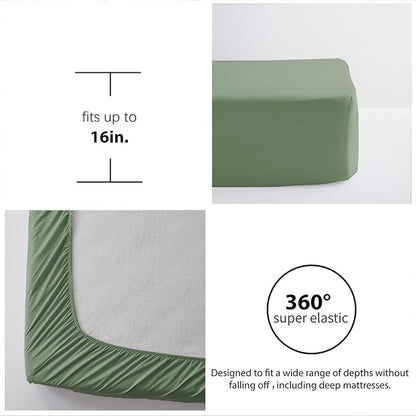 Zzlpp Full Comforter Set 7 Pieces, Sage Green Seersucker Bed in a Bag with and Sheets, All Season Bedding Sets 1 Comforter, 2 Pillow Shams, Pillowcases, Flat Sheet, Fitted Sheet, ZPUS23CF04SA8286