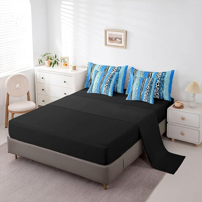 Erosebridal White Blue Animal Skin Pattern Geometric Comforter Set Queen Size 7 Pieces | Leopard Print Stripe Bed in A Bag Women Men Adults Bed Set Cheetah Fur Bedding