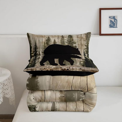 Feelyou Bear Comforter Set Wildlife Hunting Bedding Set for Kids Boys Girls Rustic Cabin Comforter Farmhouse Quilt Set Bedroom Collection 2Pcs Toddler Size