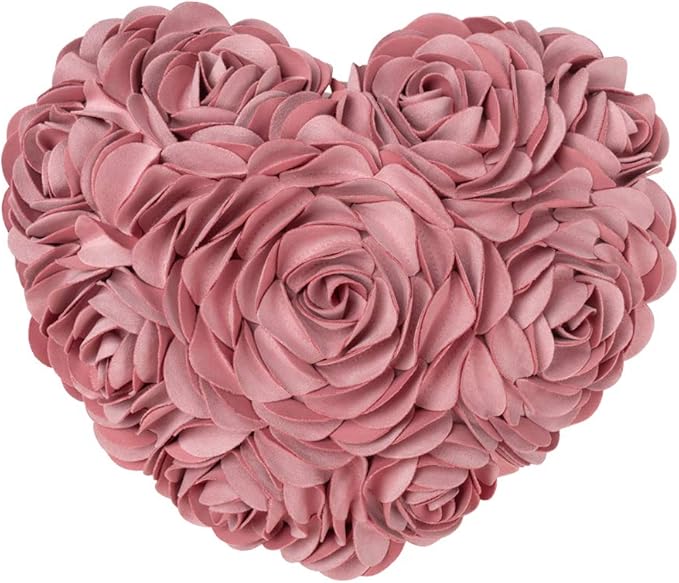 JWH Valentine's Day Throw Pillow Covers Decorative Flower Accent Pillow Cases Heart Shaped Cushion for Couch Living Room Bed Chair 14 x 16 Inches Dusty Pink