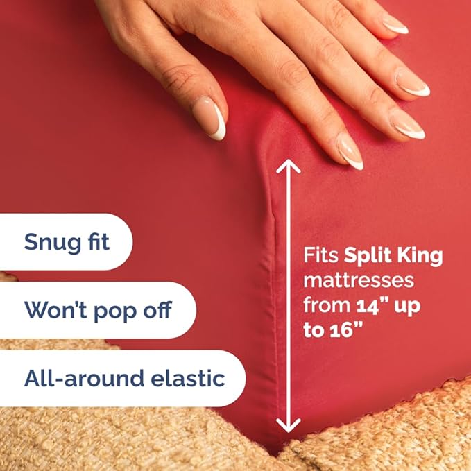 Flex Top Split Head King 4 Piece Sheet Set - Comfy Breathable & Cooling Bed Sheets Set - Hotel Luxury Bedding for Women, Men, Kids, Teens, Boys and Girls - Deep Pockets, Ultra-Soft & Oeko-Tex - Red