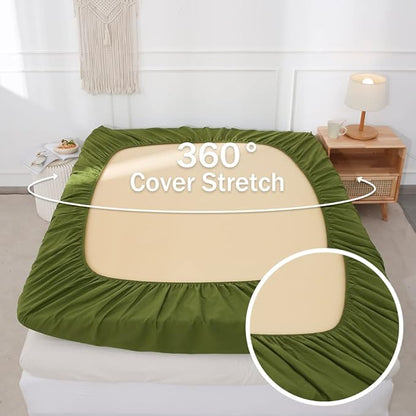 Simple&Opulence Belgian Linen Sheet Set Solid Color - 3 Pieces (1 Flat Sheet, 1 Fitted Sheet & 1 Pillowcase) Natural Flax Cotton Blend Soft Breathable Farmhouse Bedding - Twin Size, Forest