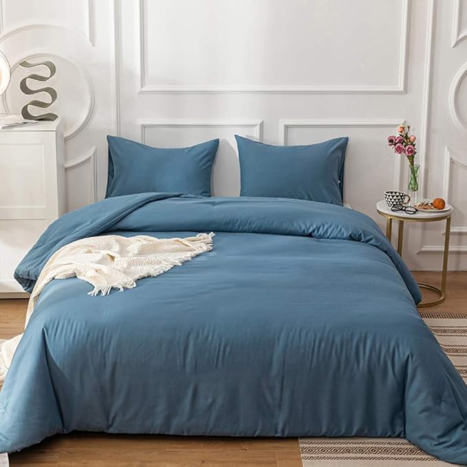 CLOTHKNOW Blue California King Comforter Set Lake Blue Bedding Comforter Sets Soft All Season Women Men Comforter with 2 x Pillow Cases