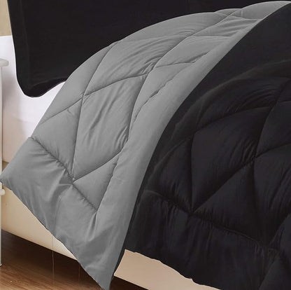 Elegant Comfort Goose Down Alternative -Diamond-Stitched- Quilted 2-Piece Reversible Comforter Set/Duvet Insert Soft Bedding-Medium Warmth for All Seasons, Twin/Twin XL, Black/Grey