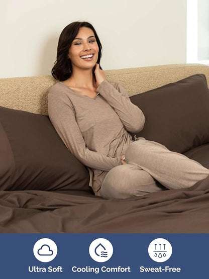 Extra Deep King Sheet Set - 6 Piece Breathable and Cooling Sheets - Hotel Luxury Bedding for Women, Men, Kids & Teens - Easy & Secure Fit - Soft, Wrinkle Free and Comfy - Extra Deep Pockets - Brown